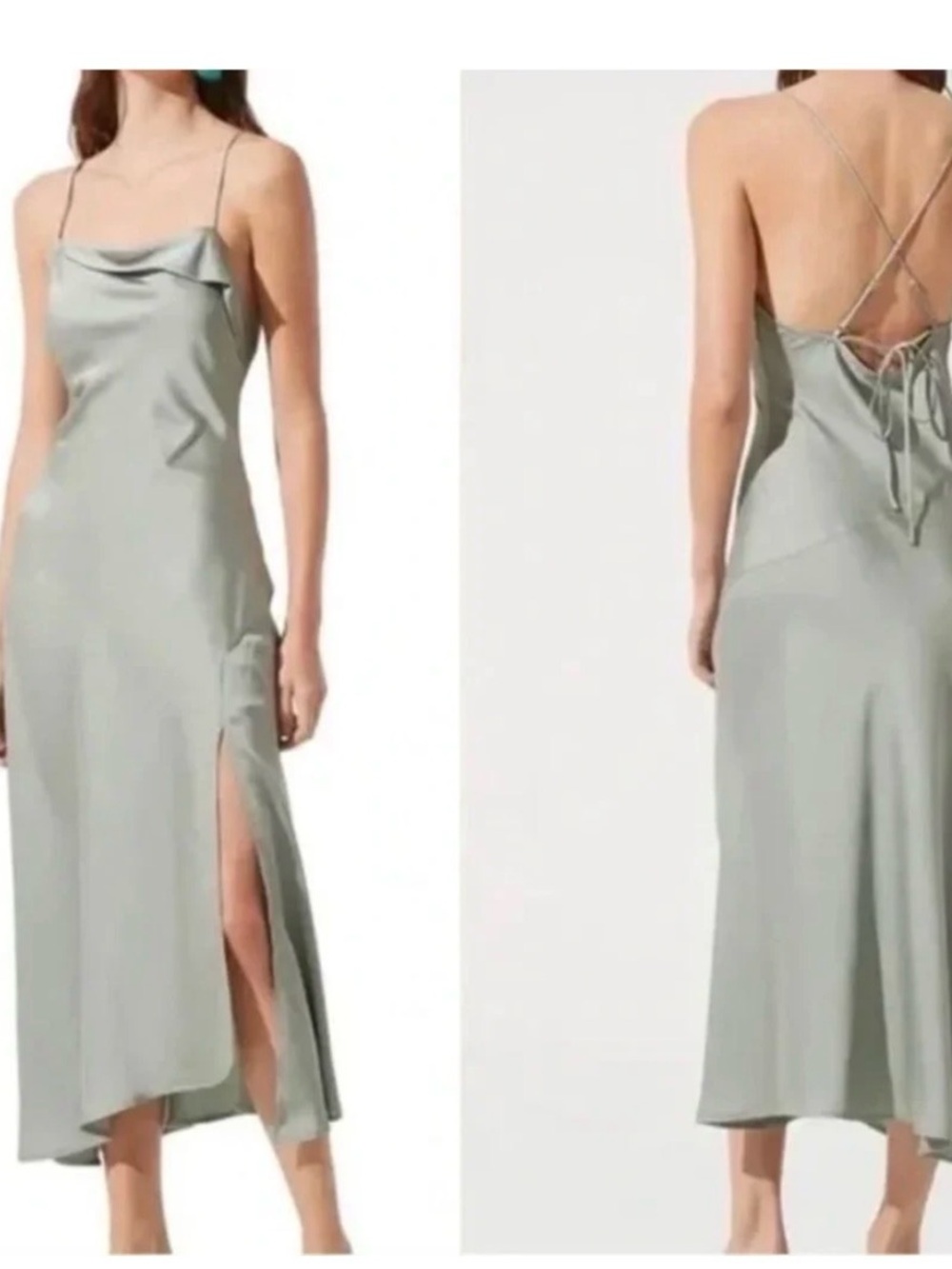Astr Sage Green Gaia Satin Slip Midi Dress